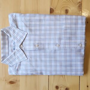New Loro Piana Men's Button-down Dress Shirt Cotton White Blue Brown Plaid L